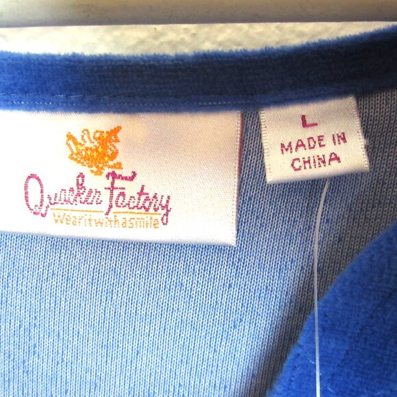 Quacker Factory Size L NEW Velour Sleep Dress Pullover Blue Rhinestones Warm - Picture 9 of 11